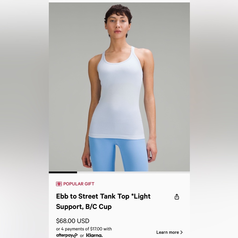 lululemon Ebb to the Street Tank Top in Windmill, Size 10